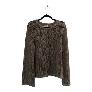 By Anthropologie Metallic Grey open stitch long sleeve sweater